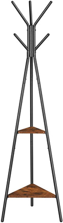 Black Coat Rack Stand Industrial Style 2 Shelves Clothes Home & Garden Kings Warehouse