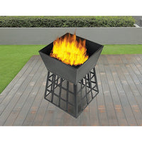 Black Fire Pit Square Log Patio Garden Heater Outdoor Table Top BBQ Camping Kings Warehouse 