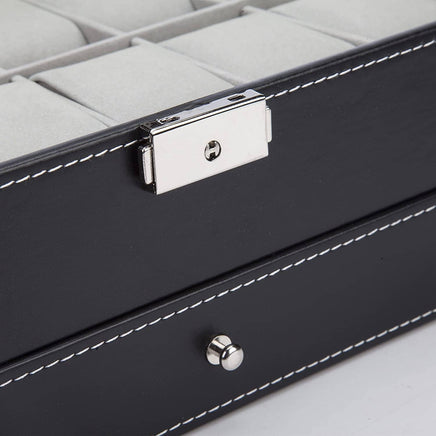 Black Leather Watch Box Jewelry Display Case with Drawers (12 Slots with 2 Layers) Kings Warehouse