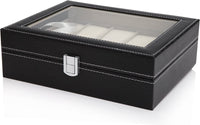 Black PU Leather Watch Organizer Display Storage Box Cases for Men & Women (10 slots) Kings Warehouse