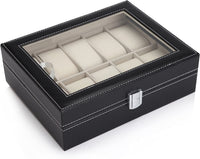 Black PU Leather Watch Organizer Display Storage Box Cases for Men & Women (10 slots) Kings Warehouse