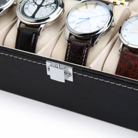 Black PU Leather Watch Organizer Display Storage Box Cases for Men & Women (10 slots) Kings Warehouse