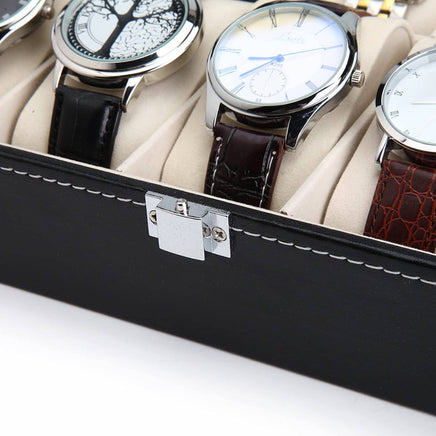 Black PU Leather Watch Organizer Display Storage Box Cases for Men & Women (10 slots) Kings Warehouse