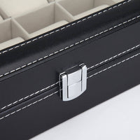 Black PU Leather Watch Organizer Display Storage Box Cases for Men & Women (12 slots) Kings Warehouse