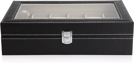 Black PU Leather Watch Organizer Display Storage Box Cases for Men & Women (12 slots) Kings Warehouse