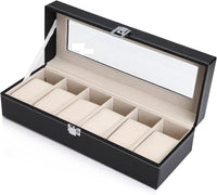 Black PU Leather Watch Organizer Display Storage Box Cases for Men & Women (6 slots) Kings Warehouse