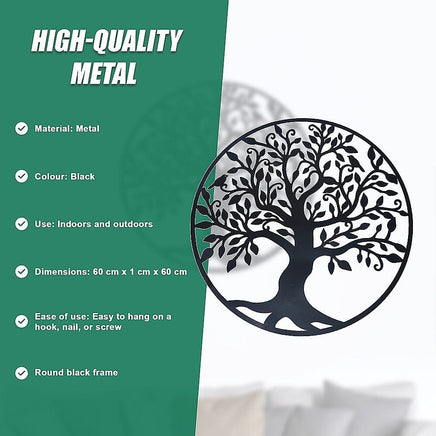 Black Tree of Life Wall Art Hanging Metal Iron Sculpture Garden 60cm Home & Garden Kings Warehouse