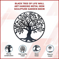Black Tree of Life Wall Art Hanging Metal Iron Sculpture Garden 60cm Home & Garden Kings Warehouse