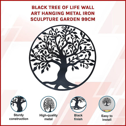 Black Tree of Life Wall Art Hanging Metal Iron Sculpture Garden 99cm Home & Garden Kings Warehouse