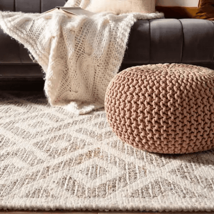 Braided Ottoman Pouffe Footstool Hand Knitted (Pink) EOFY Kings Warehouse