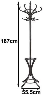 Brown Coat Rack with Stand Wooden Hat and 12 Hooks Hanger Walnut tree Furniture Kings Warehouse