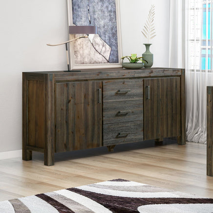 Buffet Sideboard in Chocolate Colour Constructed with Solid Acacia Wooden Frame Storage Cabinet with Drawers Furniture Kings Warehouse