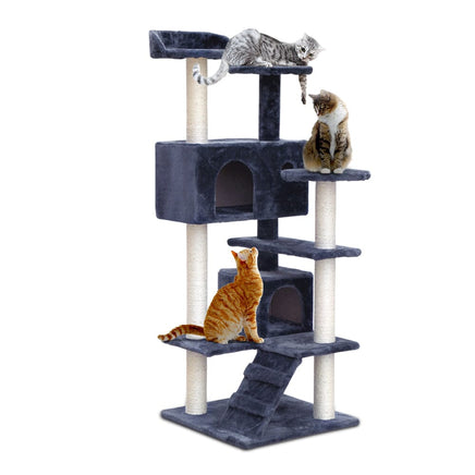 Cat Tree 134cm Tower Scratching Post Scratcher Wood Condo House Bed Grey Pet Care Kings Warehouse