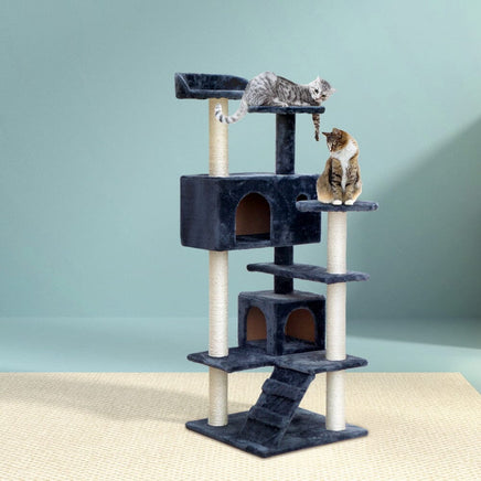 Cat Tree 134cm Tower Scratching Post Scratcher Wood Condo House Bed Grey Pet Care Kings Warehouse