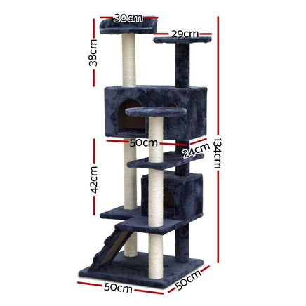 Cat Tree 134cm Tower Scratching Post Scratcher Wood Condo House Bed Grey Pet Care Kings Warehouse