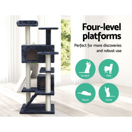 Cat Tree 134cm Tower Scratching Post Scratcher Wood Condo House Bed Grey Pet Care Kings Warehouse