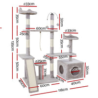 Cat Tree 135cm Tower Scratching Post Scratcher Wood Condo House Toys Grey Pet Care Kings Warehouse