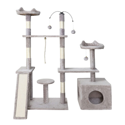 Cat Tree 135cm Tower Scratching Post Scratcher Wood Condo House Toys Grey Pet Care Kings Warehouse