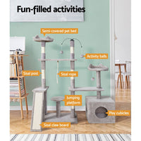 Cat Tree 135cm Tower Scratching Post Scratcher Wood Condo House Toys Grey Pet Care Kings Warehouse