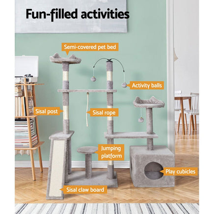Cat Tree 135cm Tower Scratching Post Scratcher Wood Condo House Toys Grey Pet Care Kings Warehouse