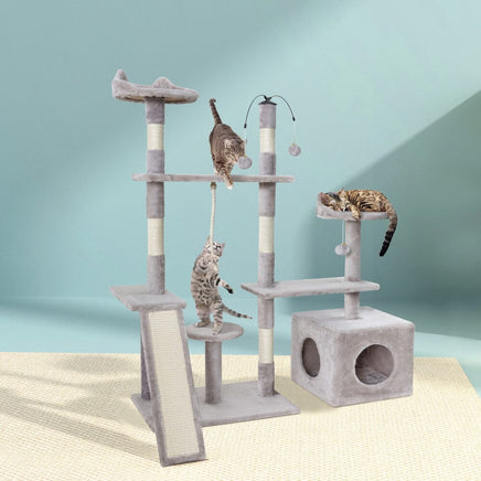 Cat Tree 135cm Tower Scratching Post Scratcher Wood Condo House Toys Grey Pet Care Kings Warehouse