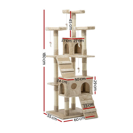 Cat Tree 180cm Tower Scratching Post Scratcher Wood Condo House Toys Beige Pet Care Kings Warehouse