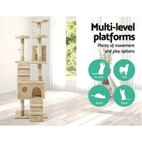Cat Tree 180cm Tower Scratching Post Scratcher Wood Condo House Toys Beige Pet Care Kings Warehouse