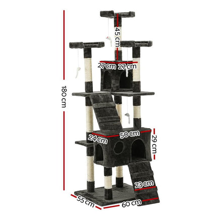 Cat Tree 180cm Tower Scratching Post Scratcher Wood Condo House Toys Grey Pet Care Kings Warehouse