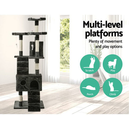 Cat Tree 180cm Tower Scratching Post Scratcher Wood Condo House Toys Grey Pet Care Kings Warehouse