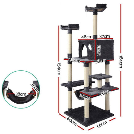 Cat Tree 184cm Tower Scratching Post Scratcher Wood Trees Condo Bed House Pet Care Kings Warehouse