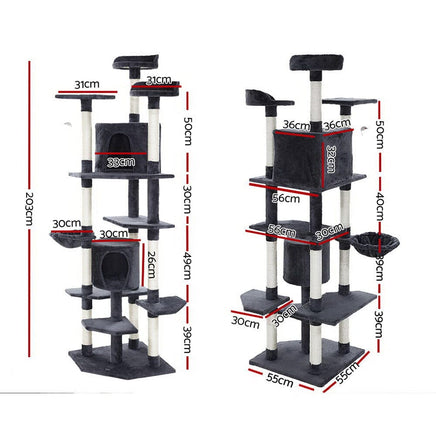 Cat Tree 203cm Tower Scratching Post Scratcher Condo Trees House Bed Grey Pet Care Kings Warehouse