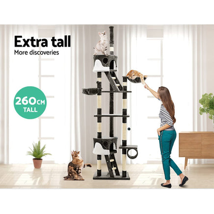 Cat Tree 260cm Tower Scratching Post Scratcher Condo House Trees Grey Pet Care Kings Warehouse