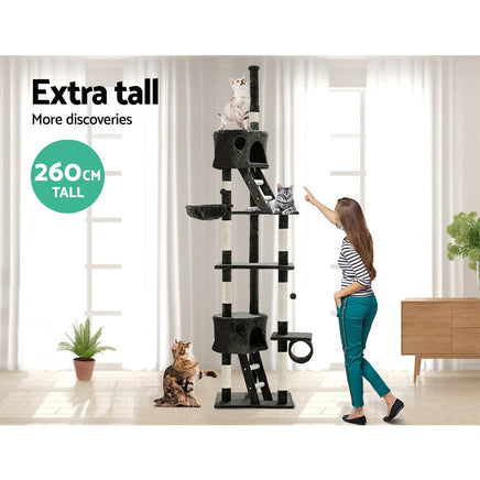 Cat Tree 260cm Tower Scratching Post Scratcher Condo House Trees Grey Pet Care Kings Warehouse