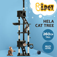Cat Tree 260cm Tower Scratching Post Scratcher Condo House Trees Grey Pet Care Kings Warehouse