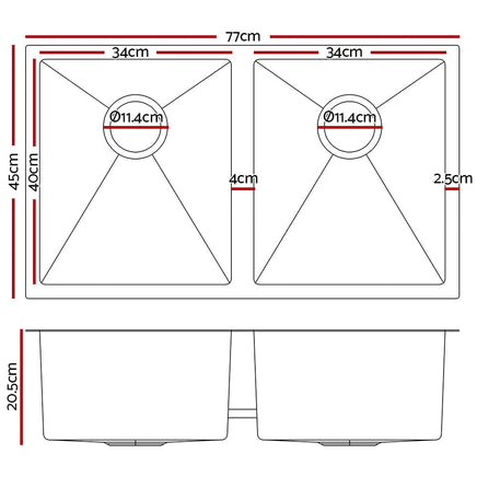 Cefito Kitchen Sink 77X45CM Stainless Steel Basin Double Bowl Black Furniture Kings Warehouse