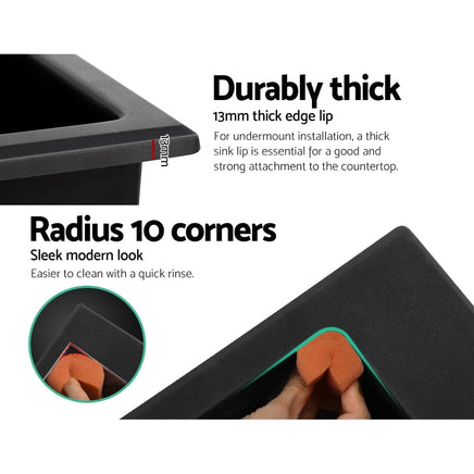 Cefito Kitchen Sink Granite Stone Sinks Basin Single Bowl Black 600mmx470mm Kings Warehouse