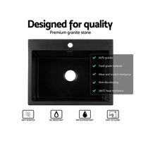 Cefito Kitchen Sink Granite Stone Sinks Basin Single Bowl Black 600mmx470mm Kings Warehouse