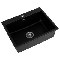 Cefito Kitchen Sink Granite Stone Sinks Basin Single Bowl Black 600mmx470mm Kings Warehouse