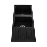 Cefito Kitchen Sink Stone Sink Granite Laundry Basin Double Bowl 116x49cm Black Kings Warehouse