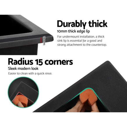 Cefito Kitchen Sink Stone Sink Granite Laundry Basin Double Bowl 116x49cm Black Kings Warehouse