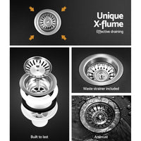 Cefito Kitchen Sink Stone Sink Granite Laundry Basin Double Bowl 116x49cm Black Kings Warehouse