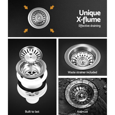 Cefito Kitchen Sink Stone Sink Granite Laundry Basin Double Bowl 116x49cm Black Kings Warehouse