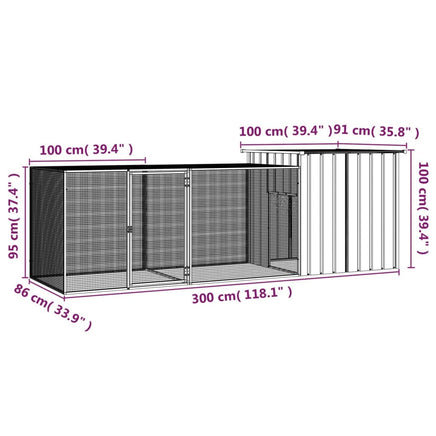 Chicken Cage Anthracite 300x91x100 cm Galvanised Steel Kings Warehouse