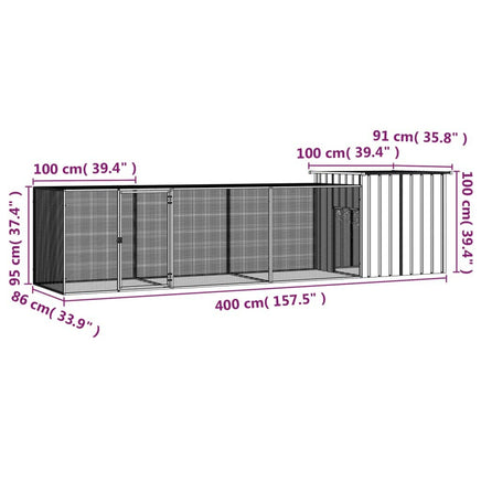 Chicken Cage Anthracite 400x91x100 cm Galvanised Steel Kings Warehouse