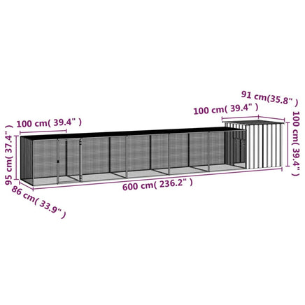 Chicken Cage Anthracite 600x91x100 cm Galvanised Steel Kings Warehouse