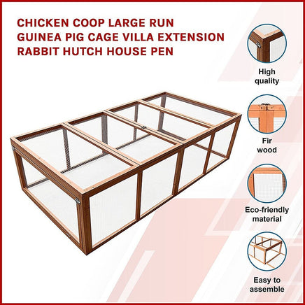 Chicken coop LARGE Run Guinea Pig Cage Villa Extension Rabbit hutch house pen Pet Care Kings Warehouse