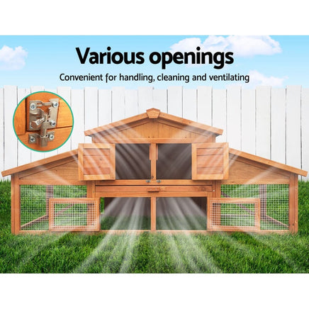 Chicken Coop Rabbit Hutch 169cm x 52cm x 72cm Large Chicken Coop Wooden House Run Cage Pet Care Kings Warehouse