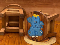 Children's Wooden Stool Blue Baby ELEPHANT Themed Chair Toddlers Step sitting Stool Kings Warehouse