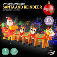 Christmas By Sas 2.9m Santa Reindeers & Sleigh Built-In Blower LED Lighting March Mayhem Kings Warehouse 