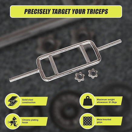 Chrome Tricep Bar Barbell Heavy Duty with Spinlock Collars Sports & Fitness Kings Warehouse